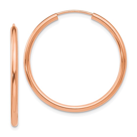 14k Rose Gold Polished Round Endless 2mm Hoop Earrings - 29.5 mm 14k Rose Gold Polished Round Endless 2mm Hoop Earrings - 29.5 mm
