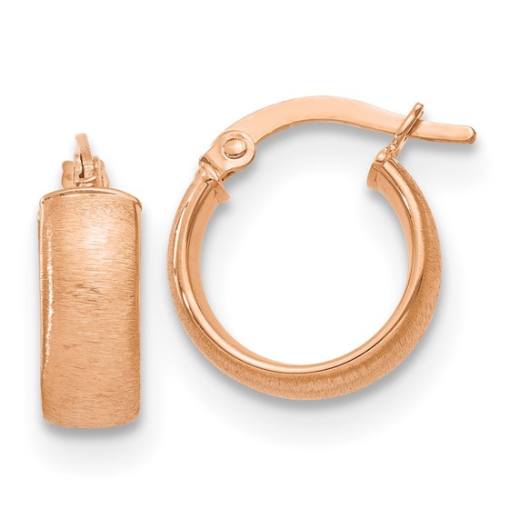 14K Rose Gold Polished & Satin Finish Hoop Earrings - 15 mm