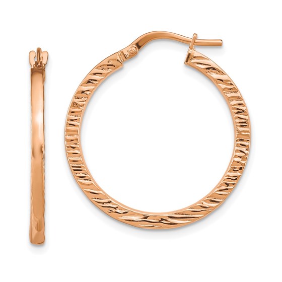 14K Rose Gold Polished Textured Hoop Earrings - 26.27 mm 14K Rose Gold Polished Textured Hoop Earrings - 26.27 mm