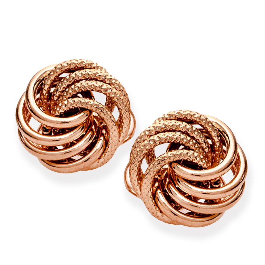 14k Rose Gold Polished & Textured Love Knot Post Earrings