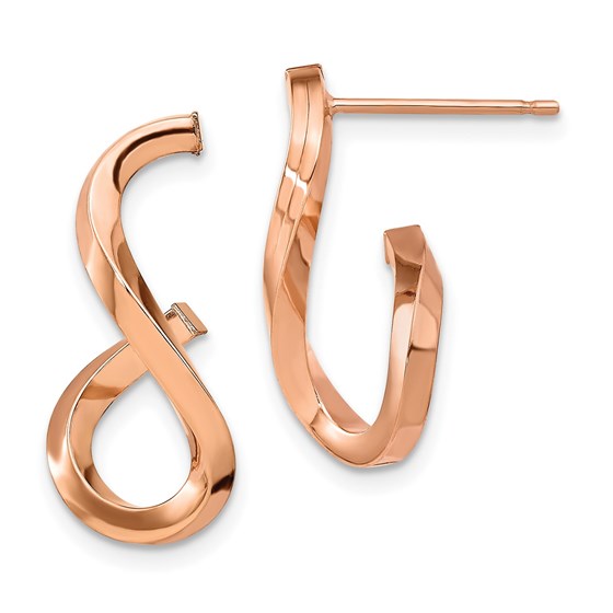 14K Rose Gold Polished Twisted Post Dangle Earrings - 22 mm