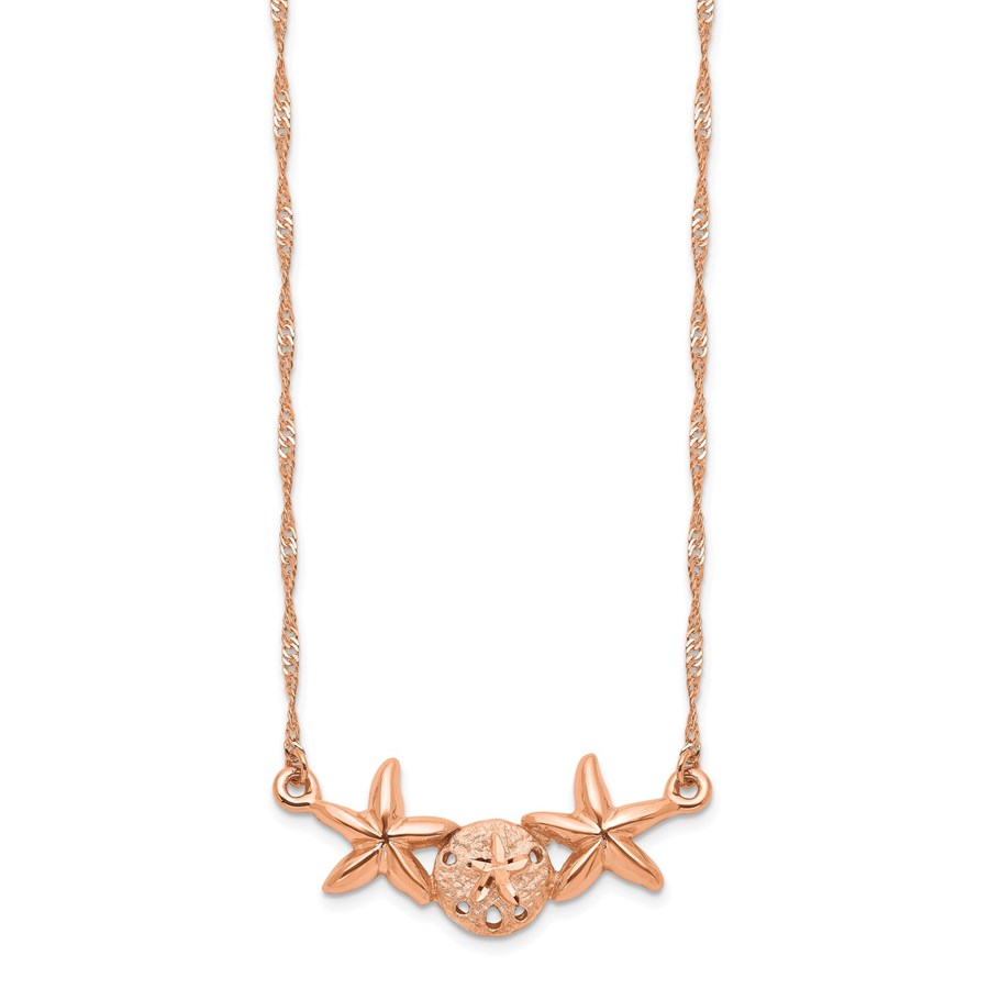 14K Rose Gold Sand Dollar Starfish Necklace - 17 in.