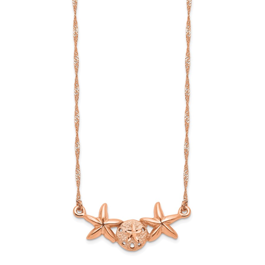 14K Rose Gold Sand Dollar Starfish Necklace - 17 in.