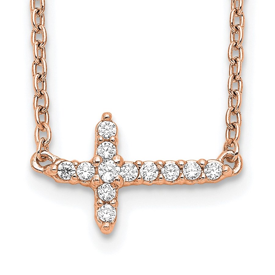 14K Rose Gold Sideways Cross 18in Necklace - 18 in.