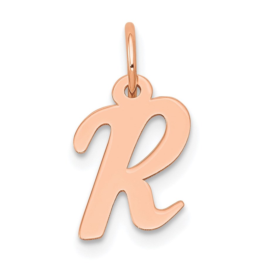 14K Rose Gold Small Script Letter R Initial Charm