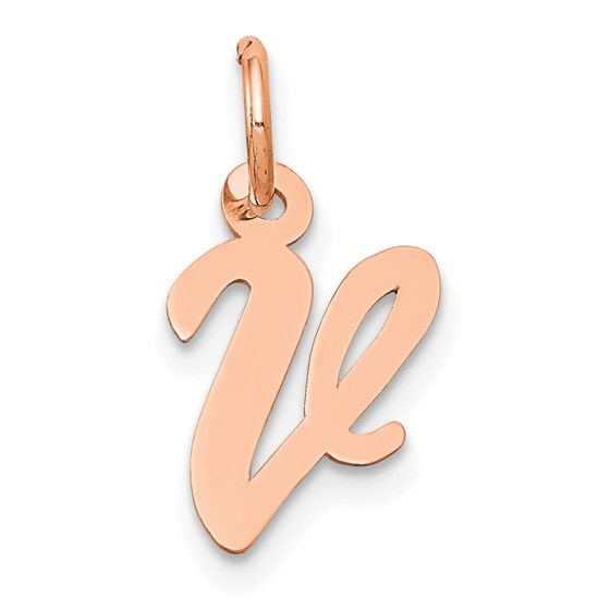 14K Rose Gold Small Script Letter V Initial Charm 14K Rose Gold Small Script Letter V Initial Charm