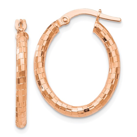 14K Rose Gold Textured Oval Hoop Earrings - 23 mm 14K Rose Gold Textured Oval Hoop Earrings - 23 mm