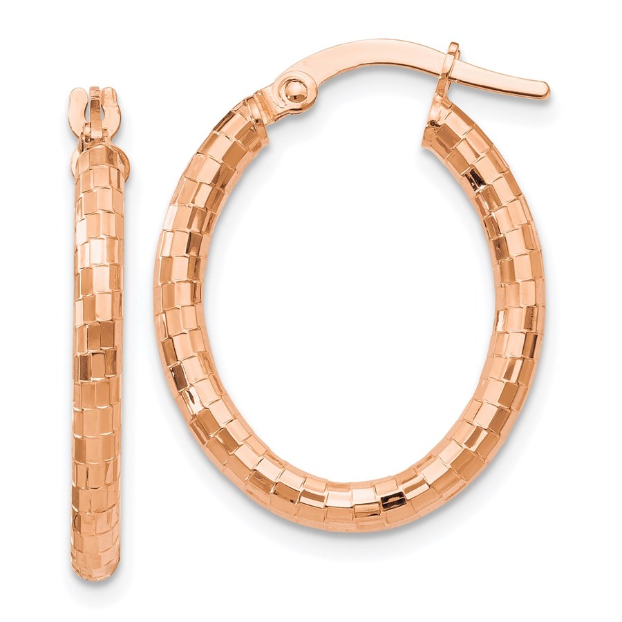 14K Rose Gold Textured Oval Hoop Earrings - 23 mm