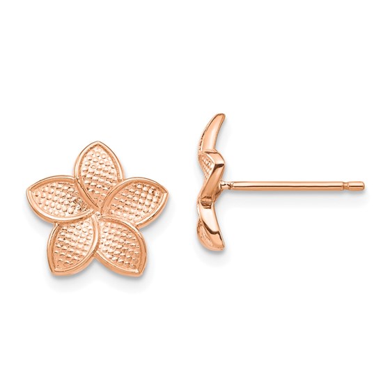 14k Rose Polished & Textured Plumeria Post Earrings 14k Rose Polished & Textured Plumeria Post Earrings