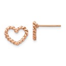14k Rose Polished Twisted Heart Post Earrings - 45 mm
