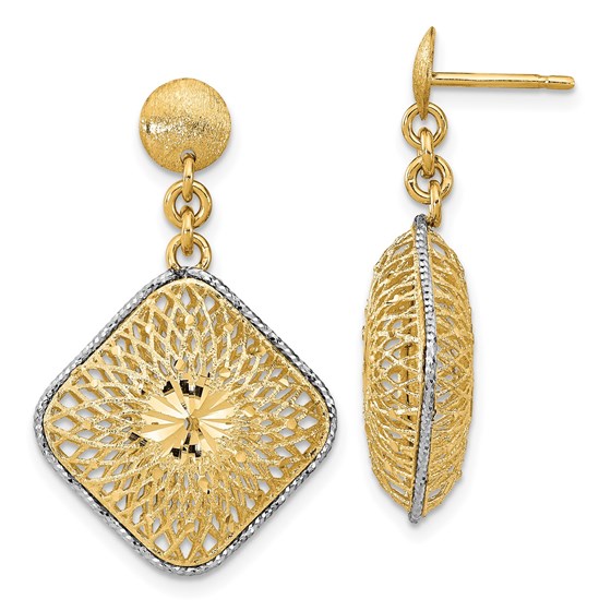14K RP D/C Filigree Square Post Dangle Earrings - 31.5 mm 14K RP D/C Filigree Square Post Dangle Earrings - 31.5 mm