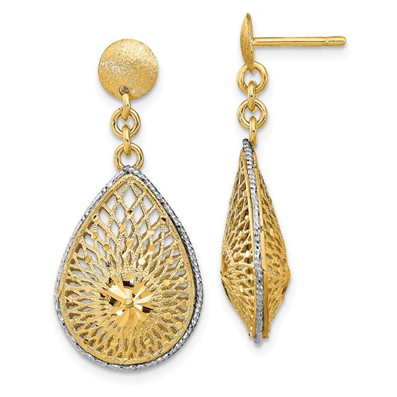 14K RP D/C Filigree Teardrop Post Dangle Earrings - 30.5 mm 14K RP D/C Filigree Teardrop Post Dangle Earrings - 30.5 mm
