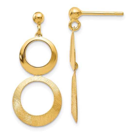 14K Scratch Finish Circle Post Dangle Earrings - 28 mm 14K Scratch Finish Circle Post Dangle Earrings - 28 mm