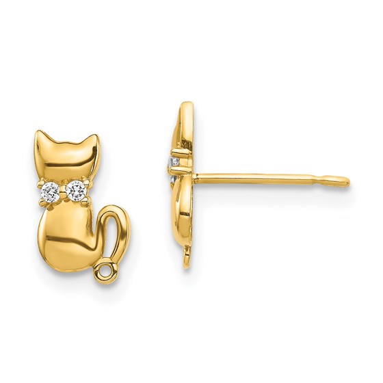 14K Sitting Cat CZ Bowtie Stud Earrings - 7.8 mm 14K Sitting Cat CZ Bowtie Stud Earrings - 7.8 mm