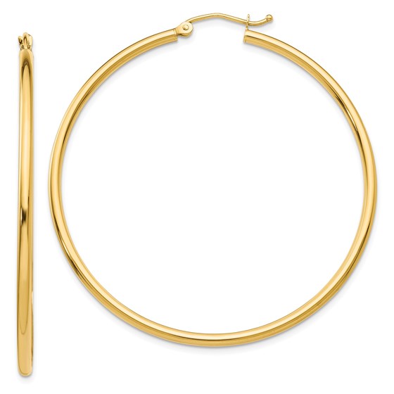 14k Solid Gold 2 mm Polished Round Hoop Earrings 14k Solid Gold 2 mm Polished Round Hoop Earrings