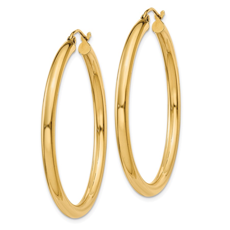 Buy 14k Solid Gold 3 mm Polished Round Hoop Earrings | APMEX