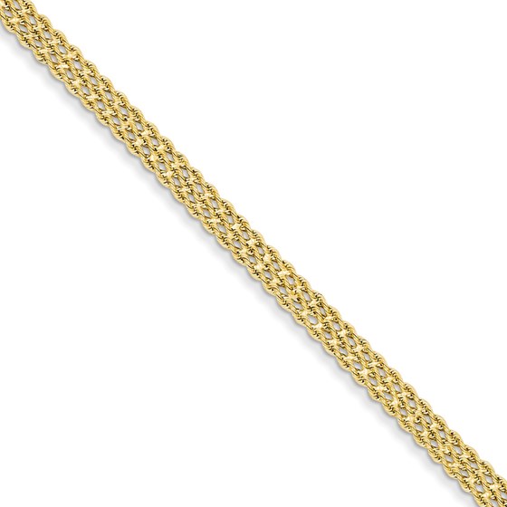 14k Solid Gold 4.5 mm Wide Triple Strand Rope Bracelet (7 in.) 14k Solid Gold 4.5 mm Wide Triple Strand Rope Bracelet (7 in.)