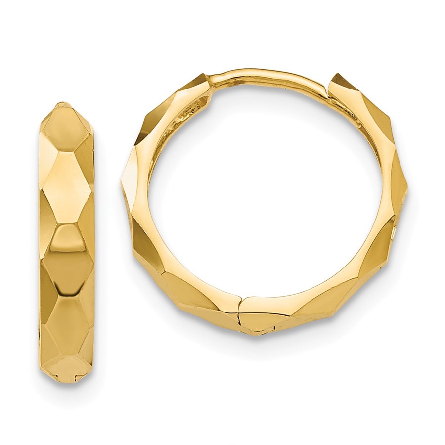 14k Solid Gold Diamond Cut Hoop Earrings