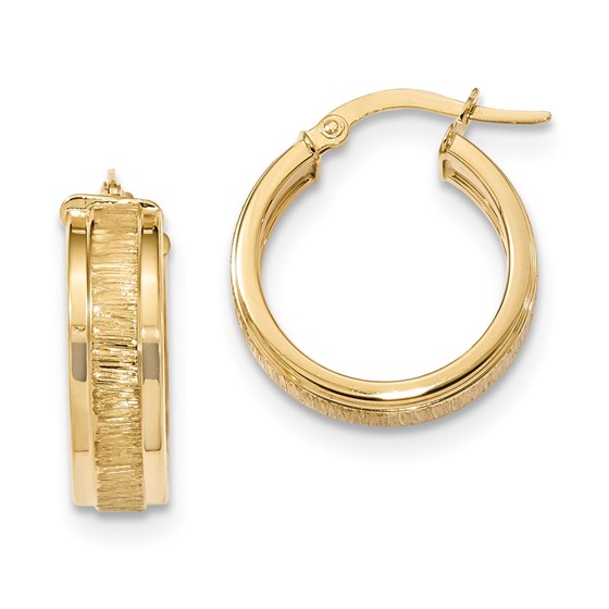 14k Solid Gold Polished & Satin Hoop Earrings (22.43 mm) 14k Solid Gold Polished & Satin Hoop Earrings (22.43 mm)