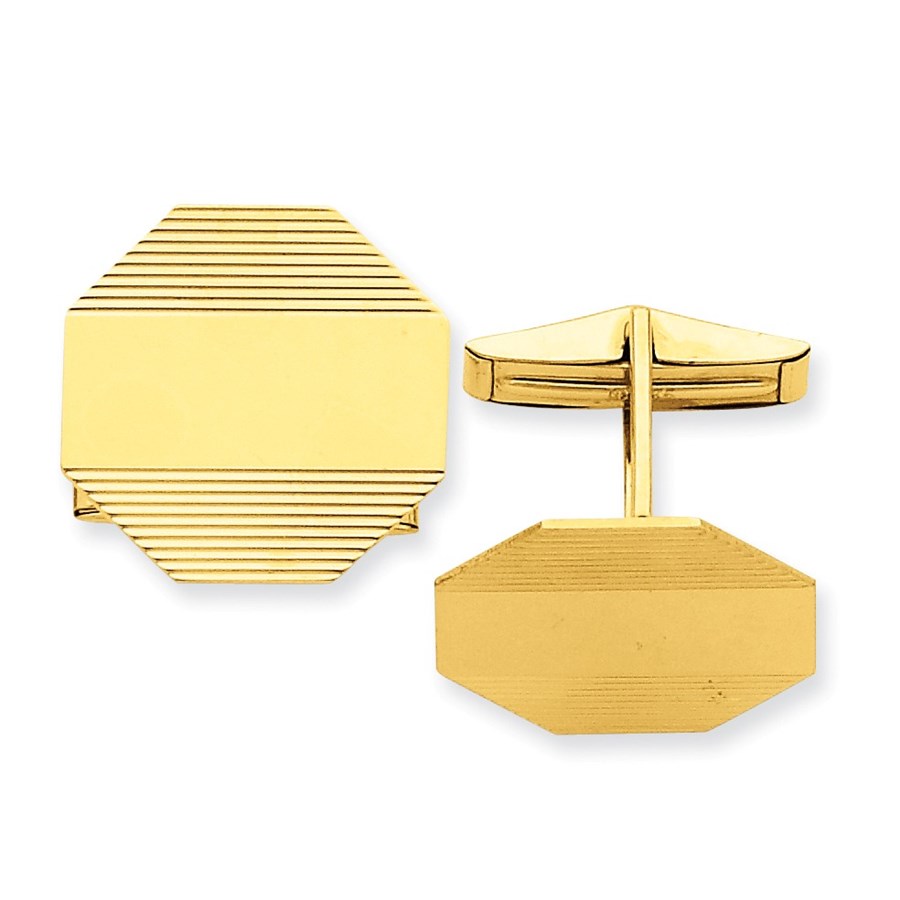 14k Solid Gold Textured Octagonal Cuff Links
