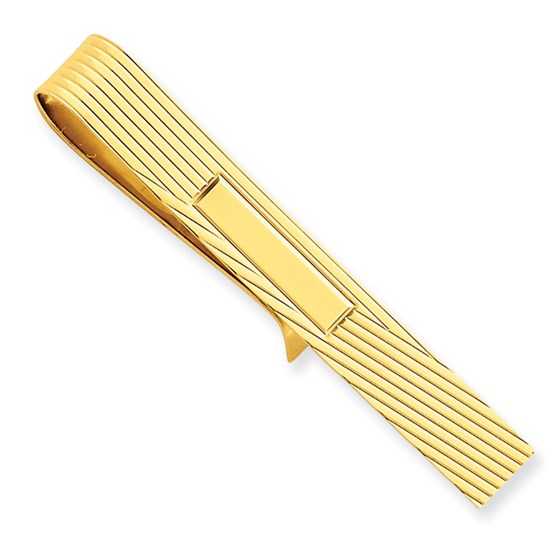 14k Solid Gold Tie Bar (Pinstriped w/rectangle center) 14k Solid Gold Tie Bar (Pinstriped w/rectangle center)