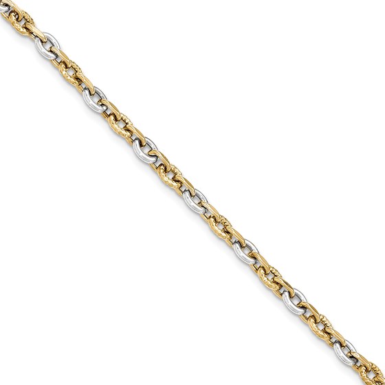 14k Solid Gold Two-tone Lg link Polished & Diamond Cut Bracelet 14k Solid Gold Two-tone Lg link Polished & Diamond Cut Bracelet