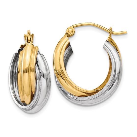 14k Solid Gold Two-Tone Polished Double Hoop Earrings