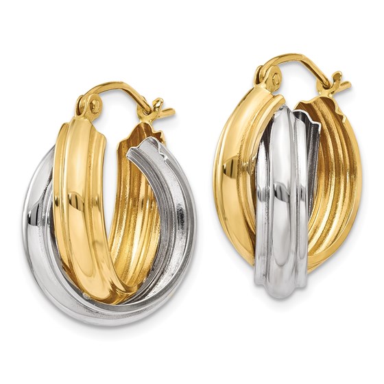 Buy 14k Solid Gold Two-Tone Polished Double Hoop Earrings | APMEX
