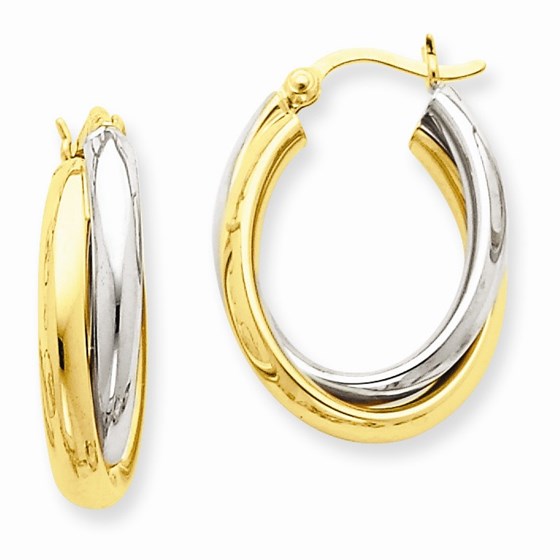 Buy 14k Solid Gold Two-Tone Polished Double Oval Hoop Earrings | APMEX