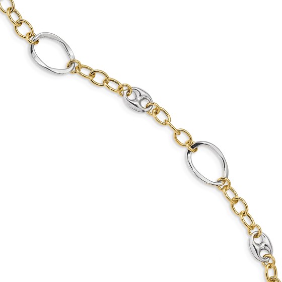 14k Solid Gold Two-tone Polished Fancy Link Bracelet (7.5 mm) 14k Solid Gold Two-tone Polished Fancy Link Bracelet (7.5 mm)