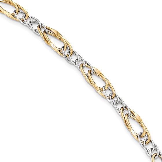 14k Solid Gold Two-tone Polished Fancy Link Bracelet 14k Solid Gold Two-tone Polished Fancy Link Bracelet