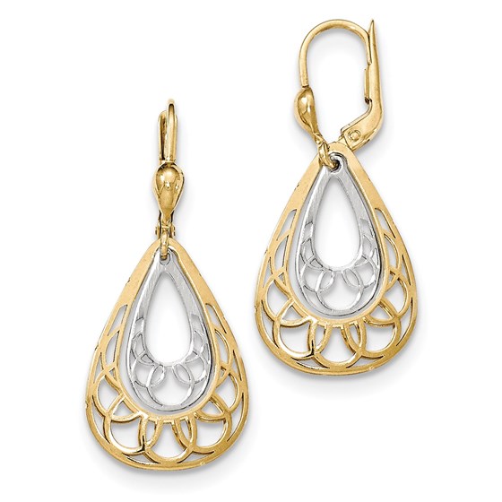 14k Solid Gold Two-Tone Polished Leverback Earrings