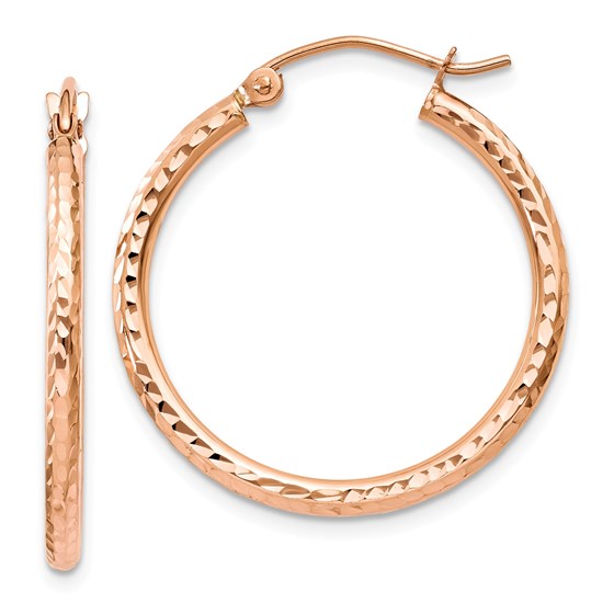 14k Solid Rose Gold Diamond Cut Polished Hoop Earrings 14k Solid Rose Gold Diamond Cut Polished Hoop Earrings