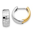 14k Solid Two-Tone Gold Textured Hinged Hoop Earrings