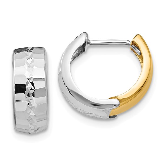 14k Solid Two-Tone Gold Textured Hinged Hoop Earrings 14k Solid Two-Tone Gold Textured Hinged Hoop Earrings