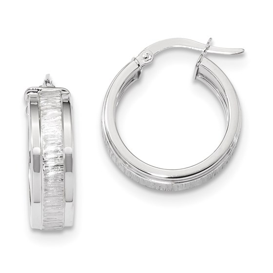 14k Solid White Gold Polished & Satin Hoop Earrings (21.91 mm) 14k Solid White Gold Polished & Satin Hoop Earrings (21.91 mm)