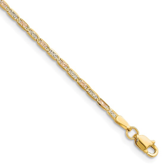 14K Tri-Color 2.0mm Gold Pav‚ Valentino Chain - 7 in. 14K Tri-Color 2.0mm Gold Pav‚ Valentino Chain - 7 in.