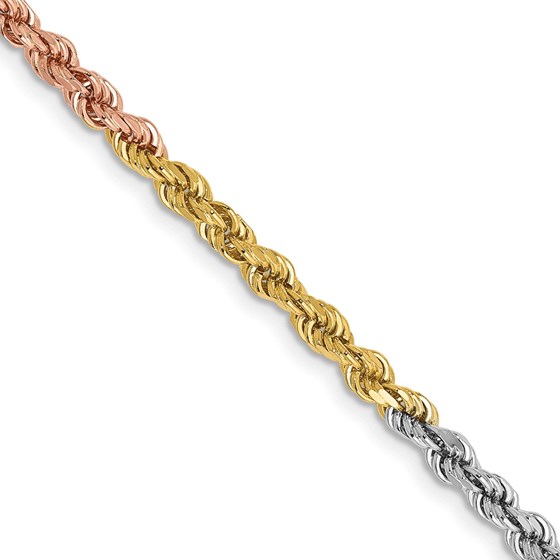 14K Tri-Color 2.9mm D/C Rope Chain - 22 in. 14K Tri-Color 2.9mm D/C Rope Chain - 22 in.