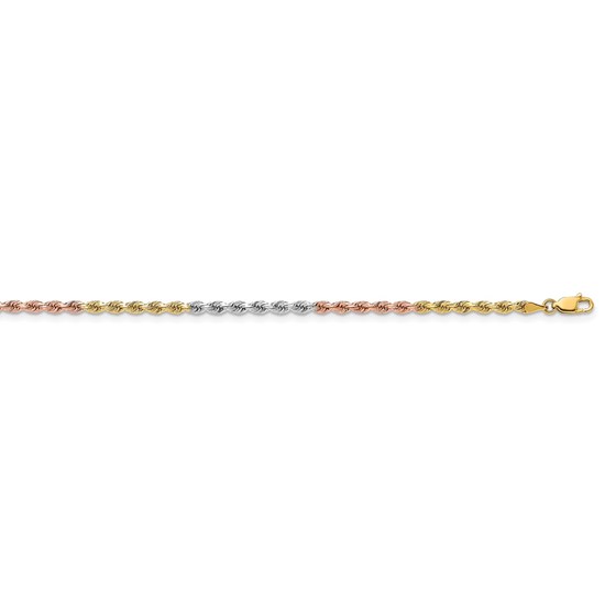 14k Tri-Color 3 mm Diamond Cut Rope Chain - 18 in.