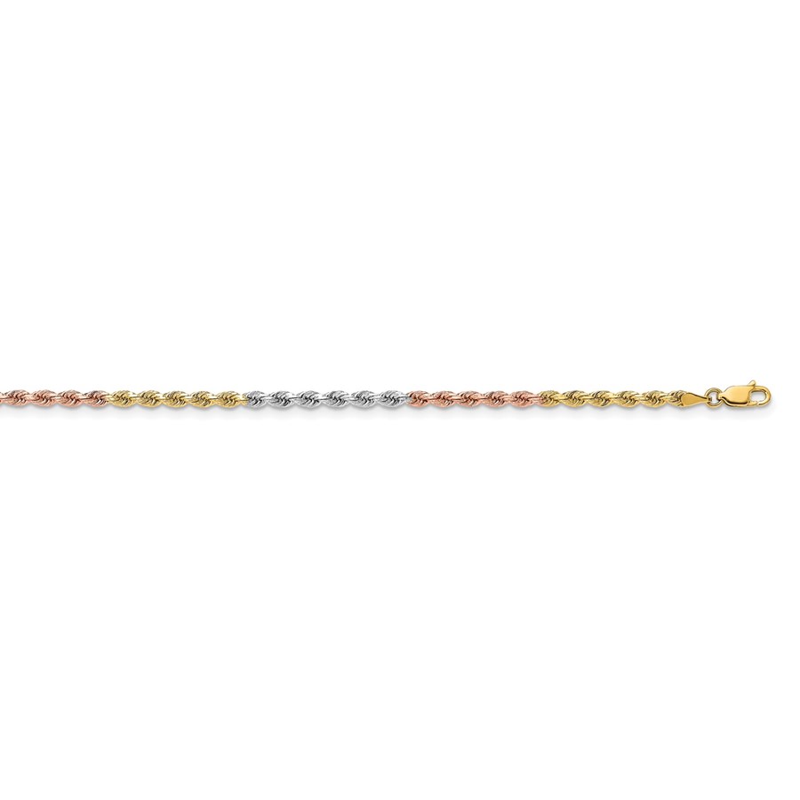 14k Tri-Color 3 mm Diamond Cut Rope Chain - 18 in.