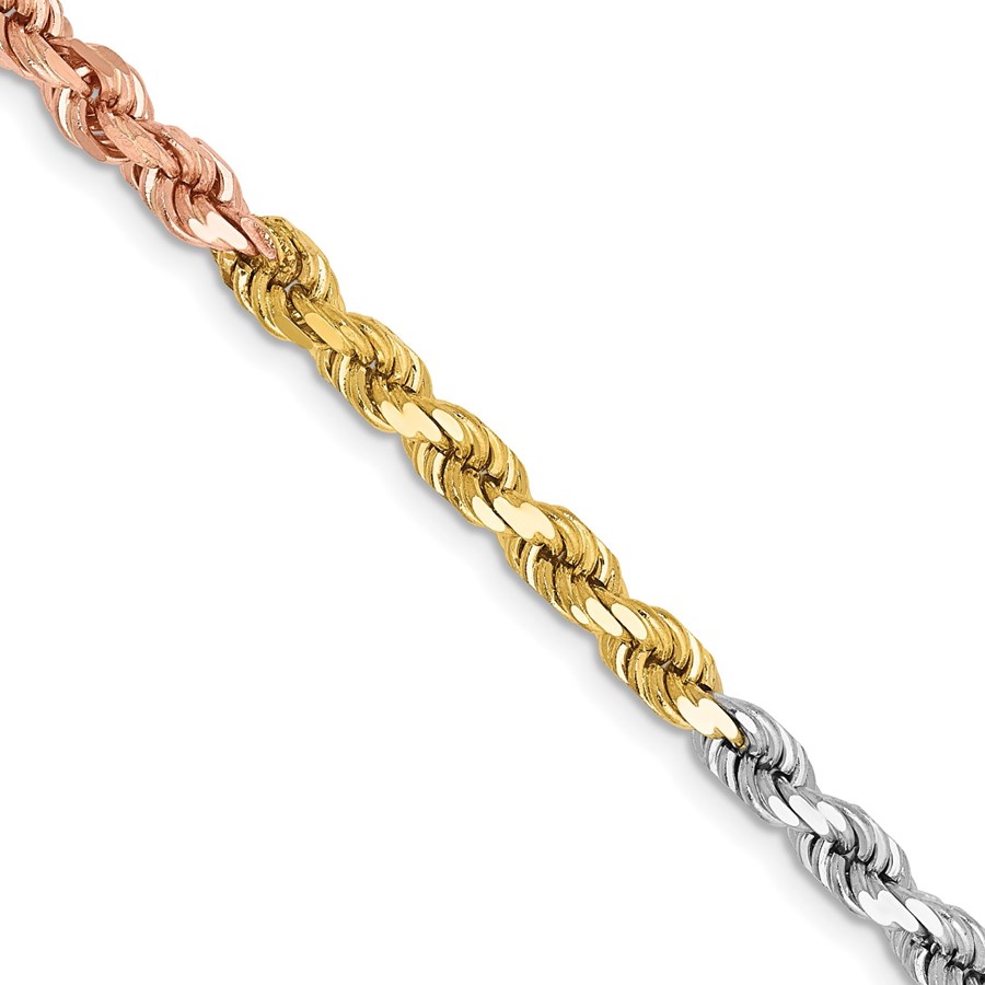 14K Tri-Color 4mm D/C Rope Chain - 22 in.