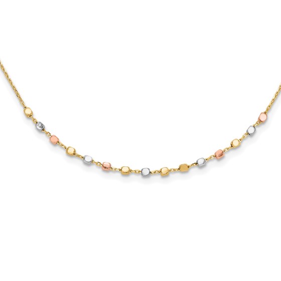 14K Tri-Color and Diamond-cut Beads Necklace - 17.75 in.