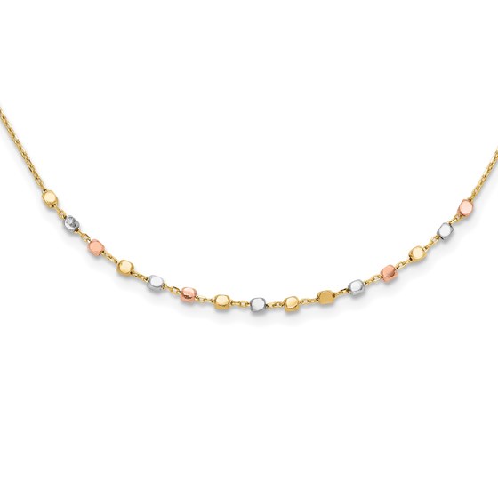 14K Tri-Color and Diamond-cut Beads Necklace - 17.75 in. 14K Tri-Color and Diamond-cut Beads Necklace - 17.75 in.