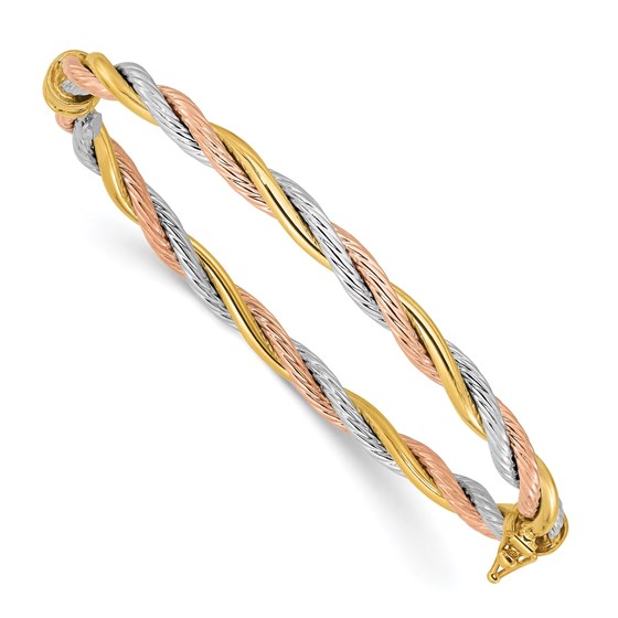 14K Tri-Color and Twisted Hinged Bangle Bracelet - in. 14K Tri-Color and Twisted Hinged Bangle Bracelet - in.
