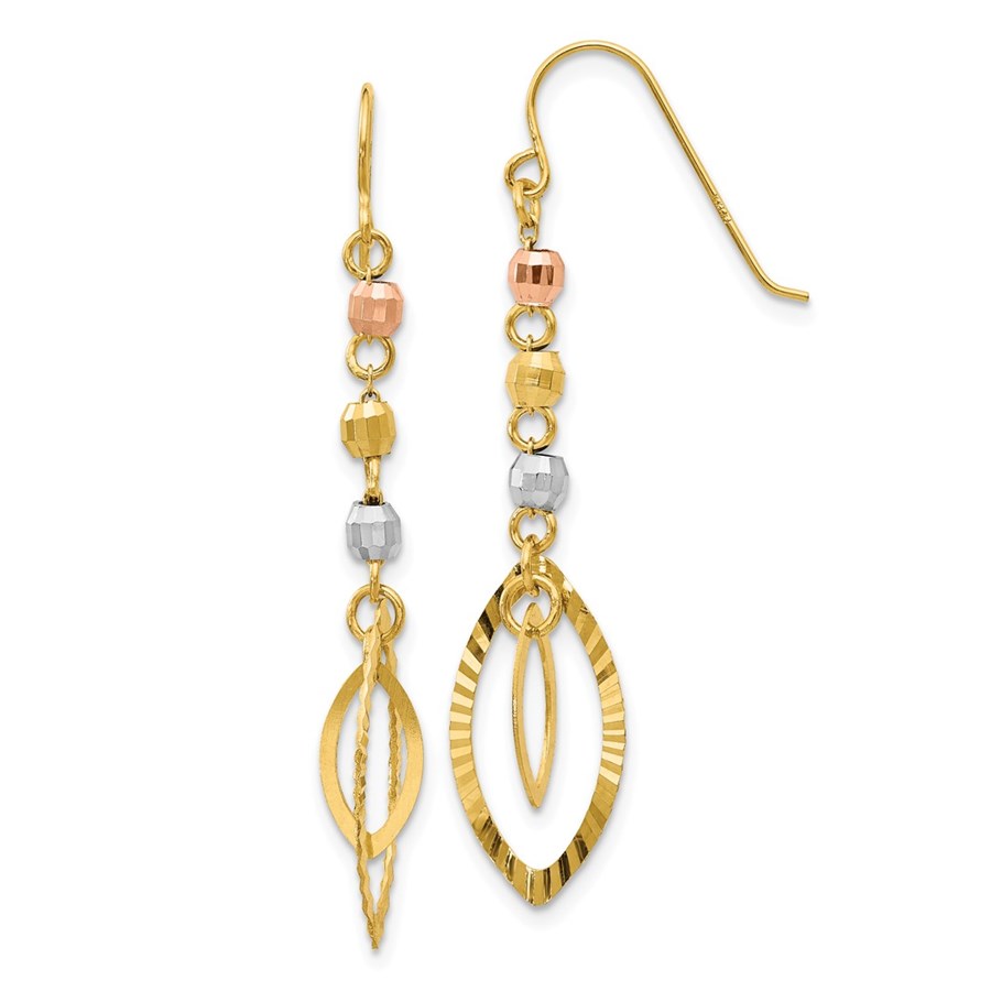 14k Tri-Color Bead & Yellow Oval Dangle Earrings