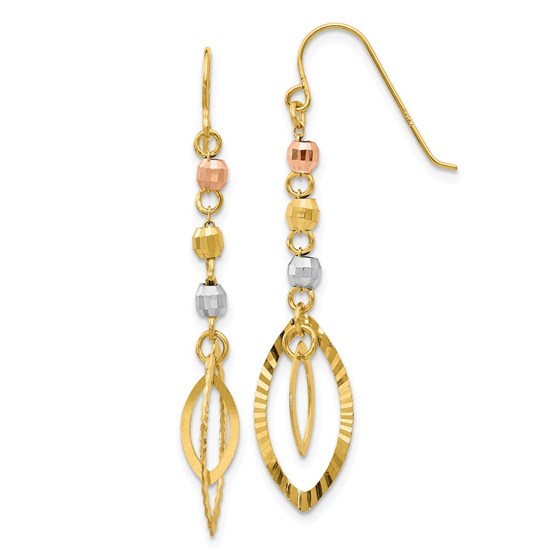 14k Tri-Color Bead & Yellow Oval Dangle Earrings 14k Tri-Color Bead & Yellow Oval Dangle Earrings