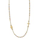 14K Tri-color Cross Beaded Rosary Style Necklace - 18 in.