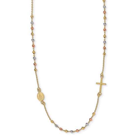 14K Tri-color Cross Beaded Rosary Style Necklace - 18 in. 14K Tri-color Cross Beaded Rosary Style Necklace - 18 in.