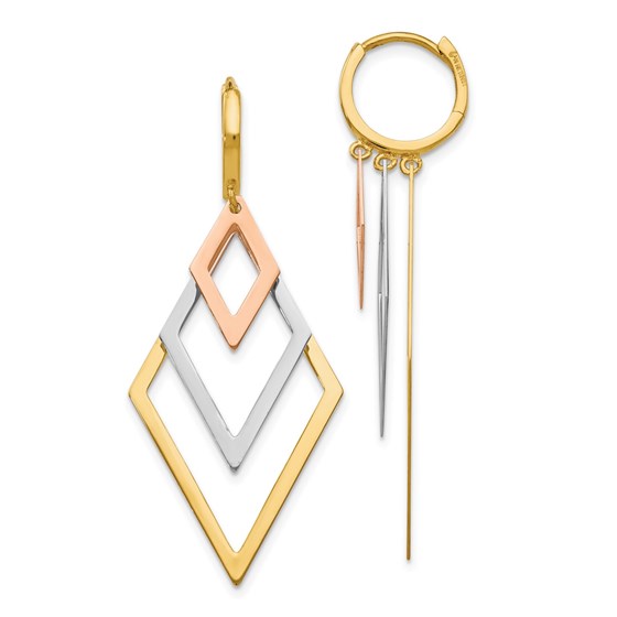 14K Tri-Color Dangle Hoop Earrings - 44 mm 14K Tri-Color Dangle Hoop Earrings - 44 mm