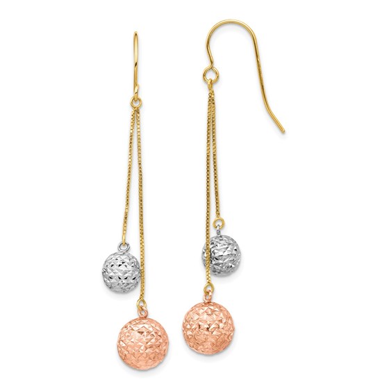 14k Tri-color Diamond-cut Beads Dangle Earrings 14k Tri-color Diamond-cut Beads Dangle Earrings